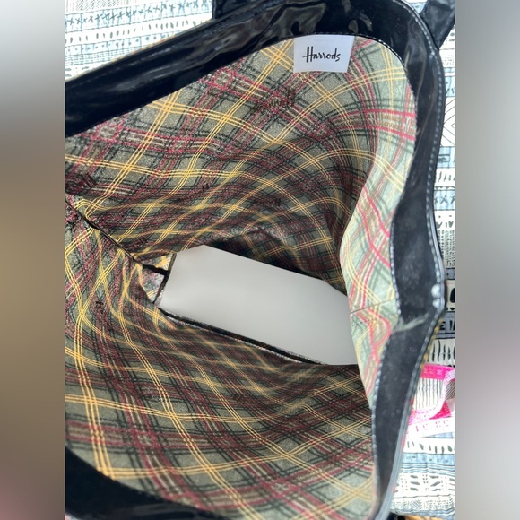 Vintage Harrods Plaid Brown Stylish Handheld Tote Bag Old Money Preppy Prep - Picture 7 of 13